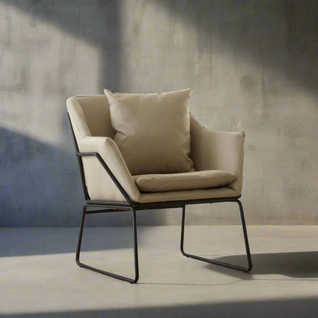 Malmo Stone Armchair With Black Metal Legs