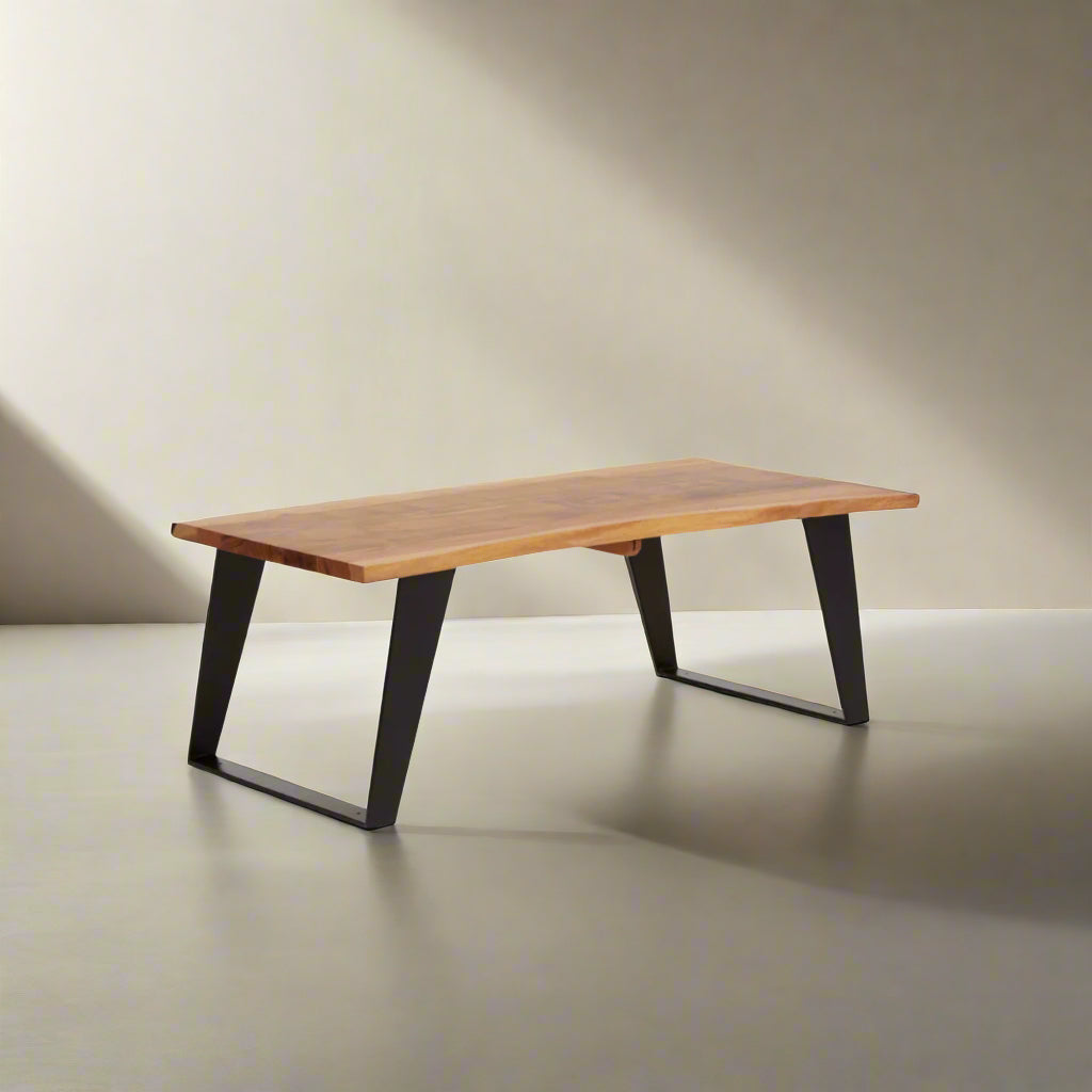 Boras Acacia Wood And Looped Iron Base Coffee Table
