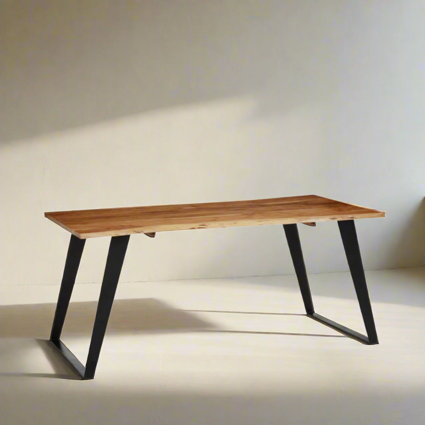 Boras Acacia Wood And Looped Iron Base Dining Table