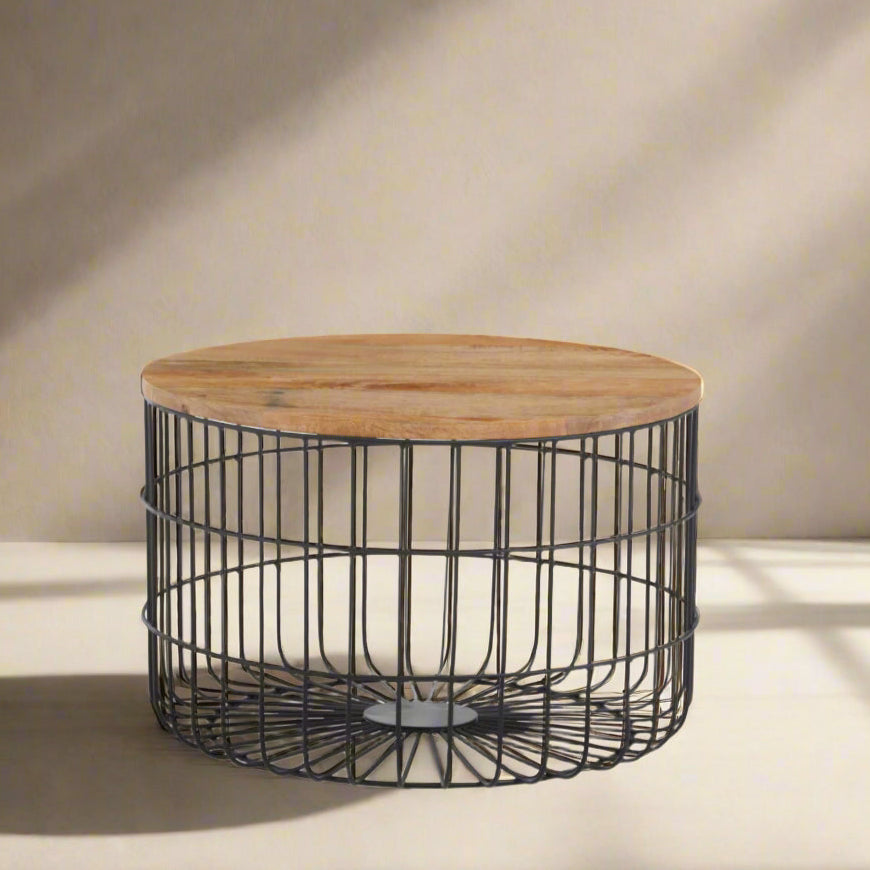 Canon Mango Wood Coffee Table With Black Iron Base