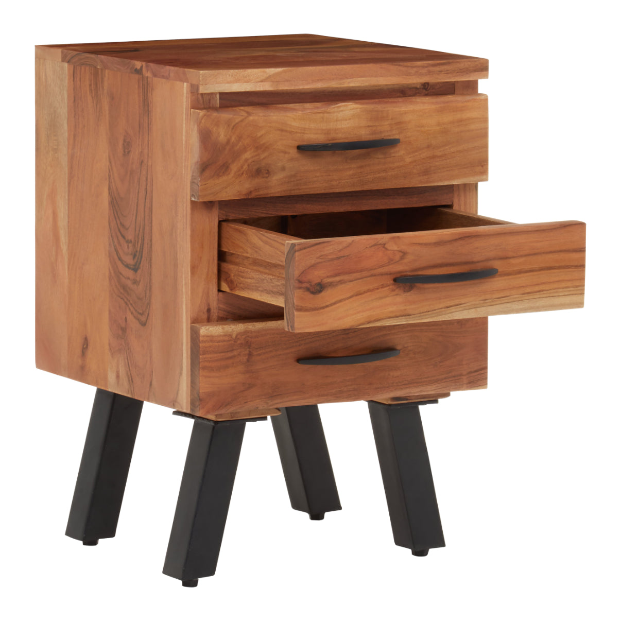 Rama Three Drawer Acacia Wood Side Table