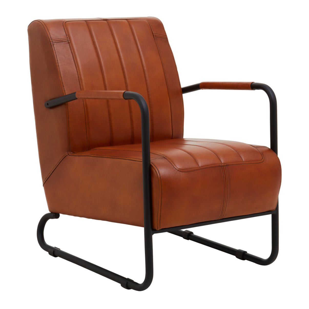 Bovine Tan Leather Armchair With Black Iron Frame