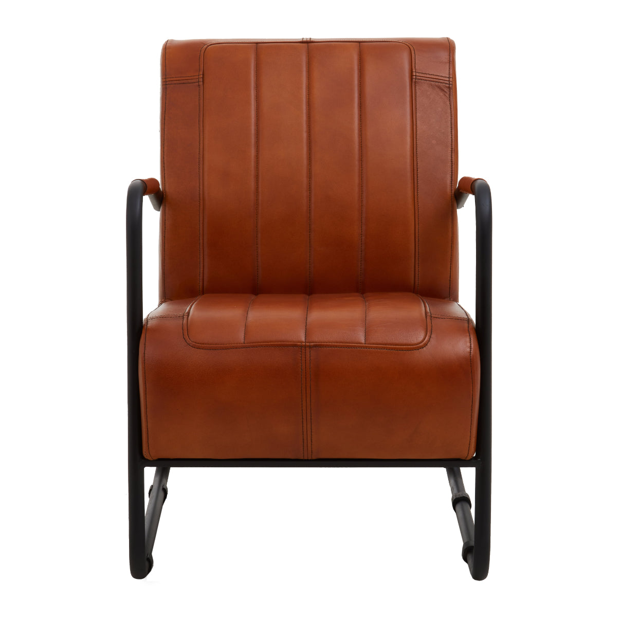 Bovine Tan Leather Armchair With Black Iron Frame