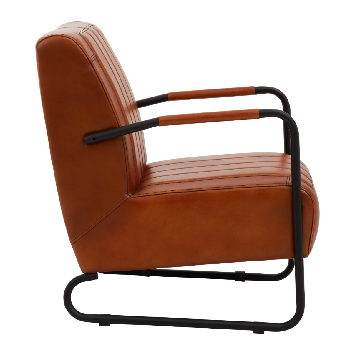 Bovine Tan Leather Armchair With Black Iron Frame