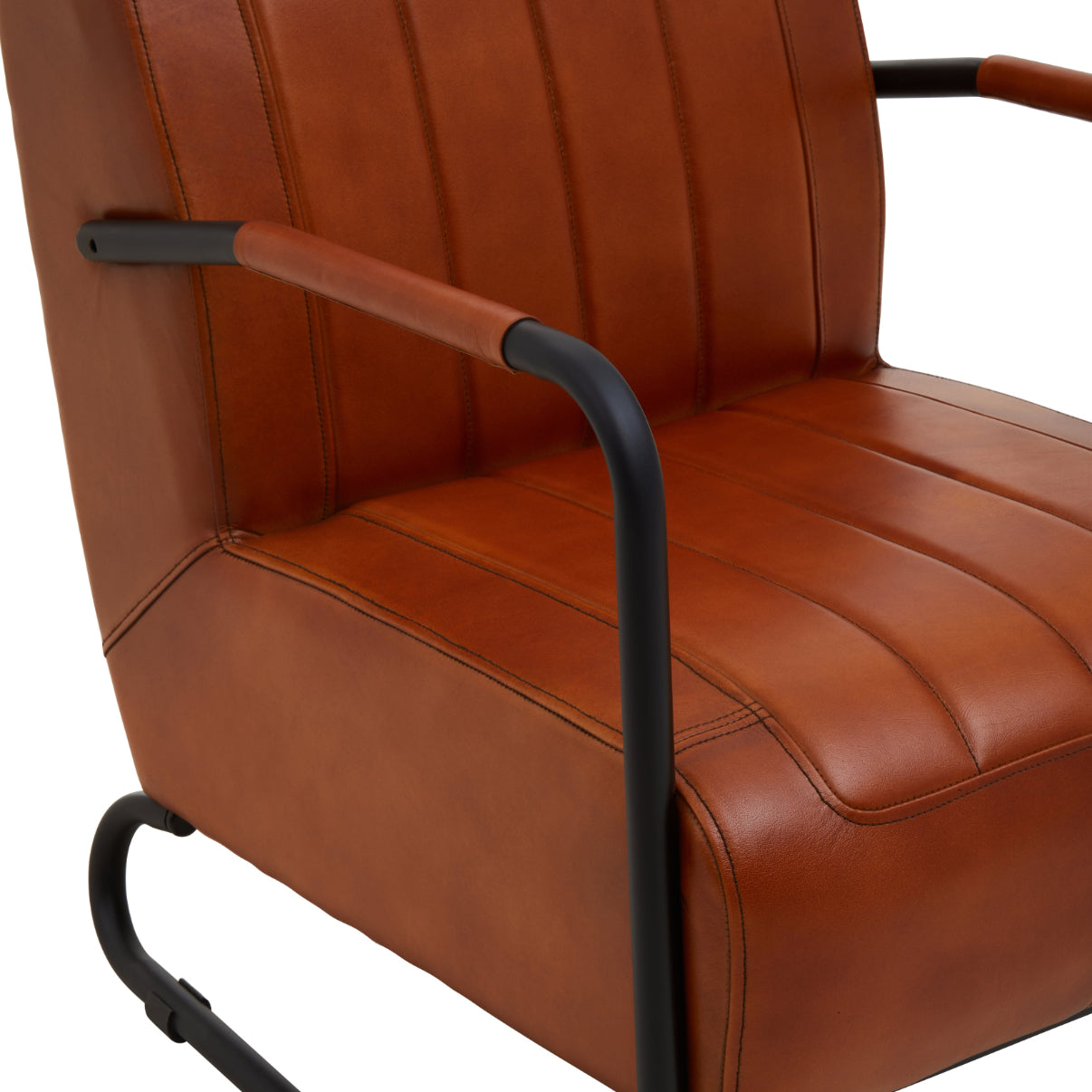 Bovine Tan Leather Armchair With Black Iron Frame