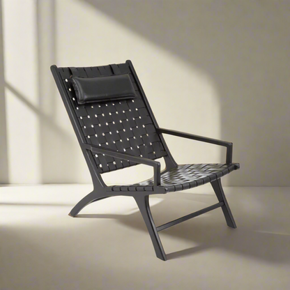 Kandai Black Leather Woven Chair