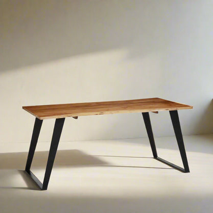 Boras Acacia Wood And Looped Iron Base Dining Table