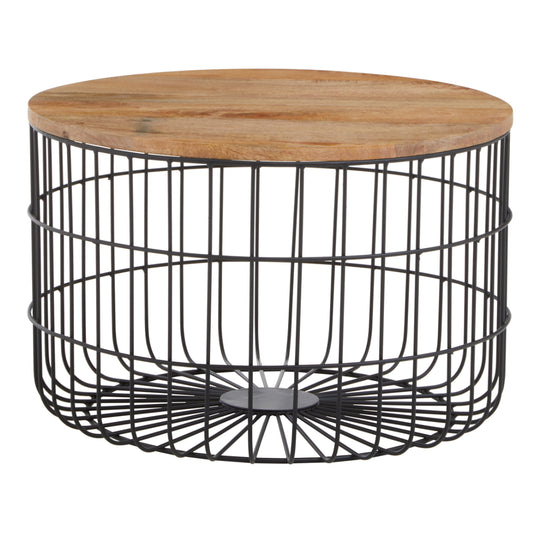 Canon Mango Wood Coffee Table With Black Iron Base