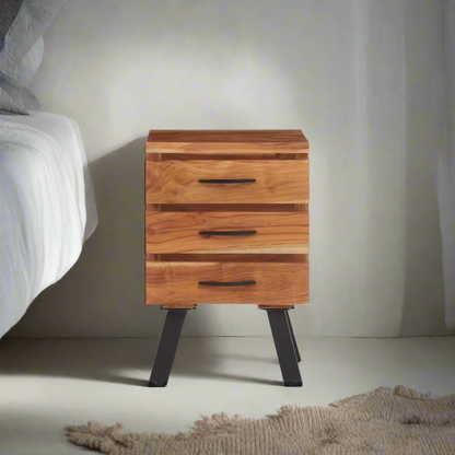Rama Three Drawer Acacia Wood Side Table