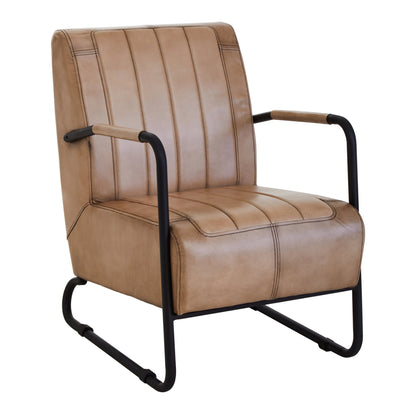 Bovine Grey Leather Armchair With Black Iron Frame