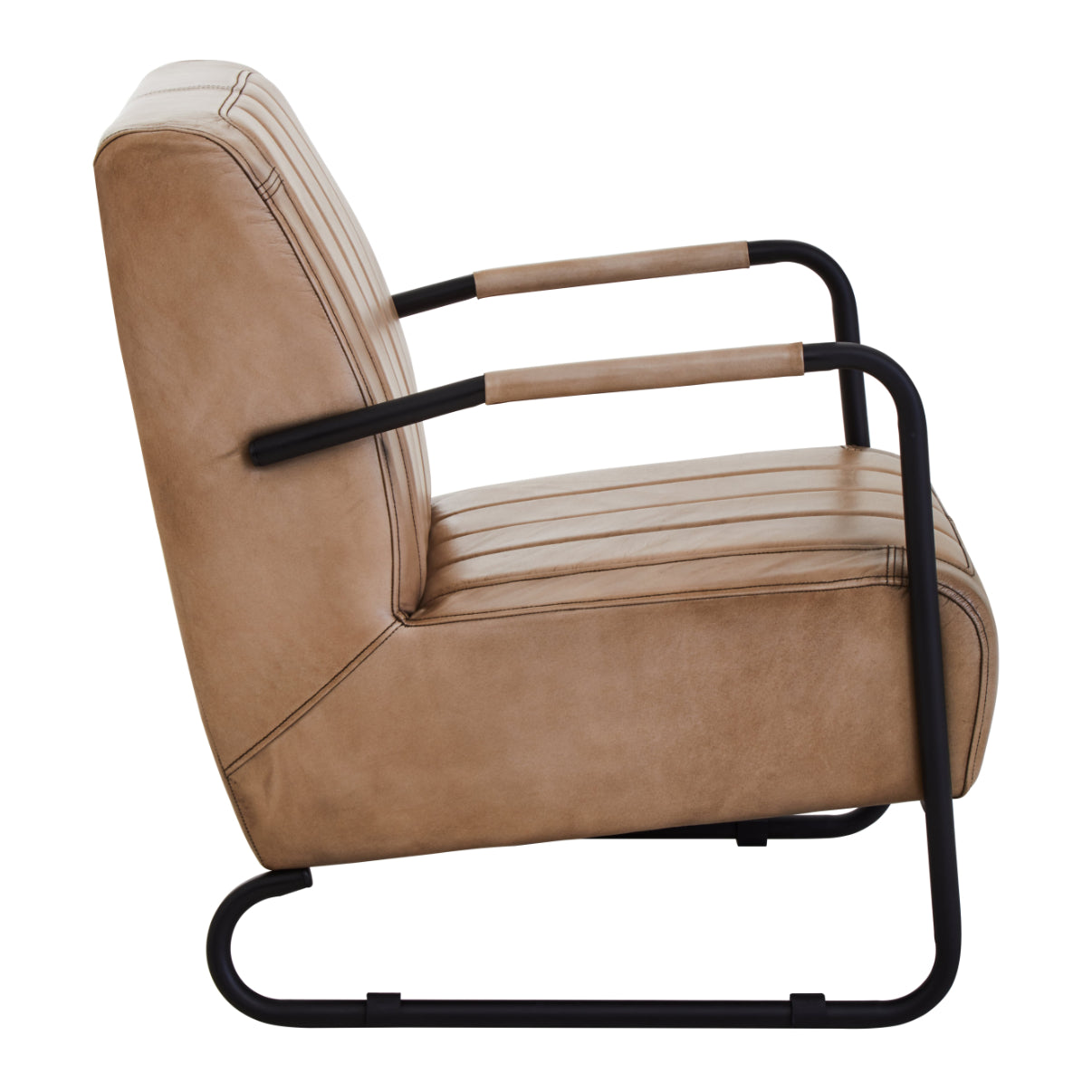 Bovine Grey Leather Armchair With Black Iron Frame
