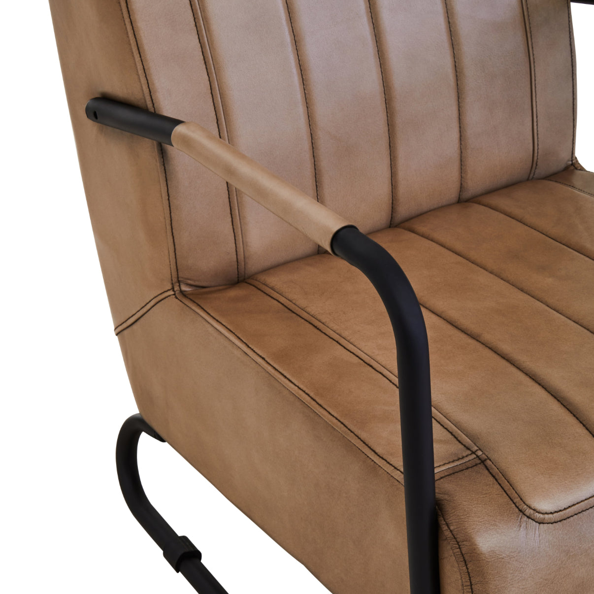 Bovine Grey Leather Armchair With Black Iron Frame