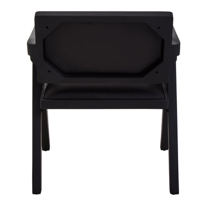 Bovine Black Leather Armchair With Wood Frame