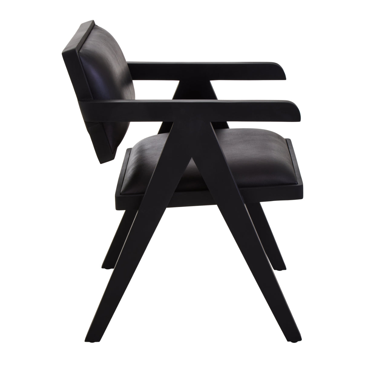 Bovine Black Leather Armchair With Wood Frame